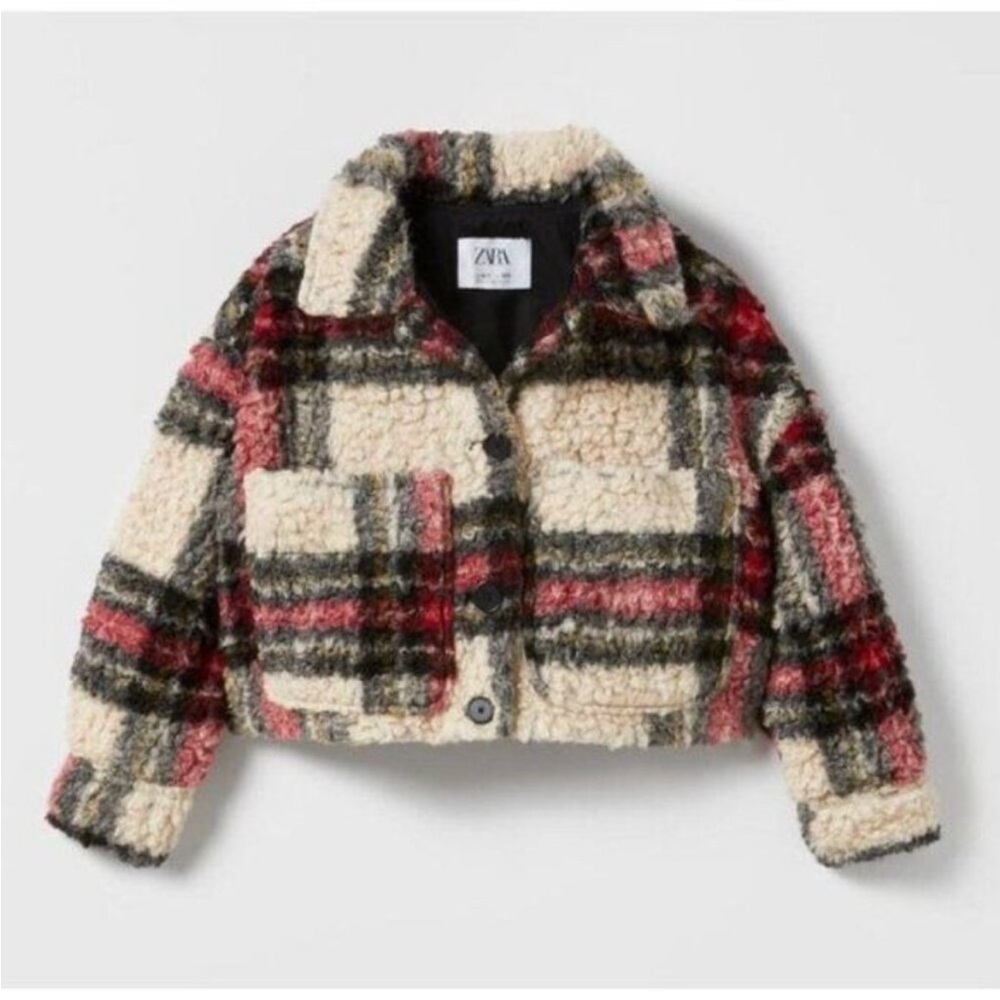 ZARA‎ UNISEX BOUCLE TARTAN PLAID SHERPA JACKET OVERSIZED LINED LUMBERJACK MADRAS